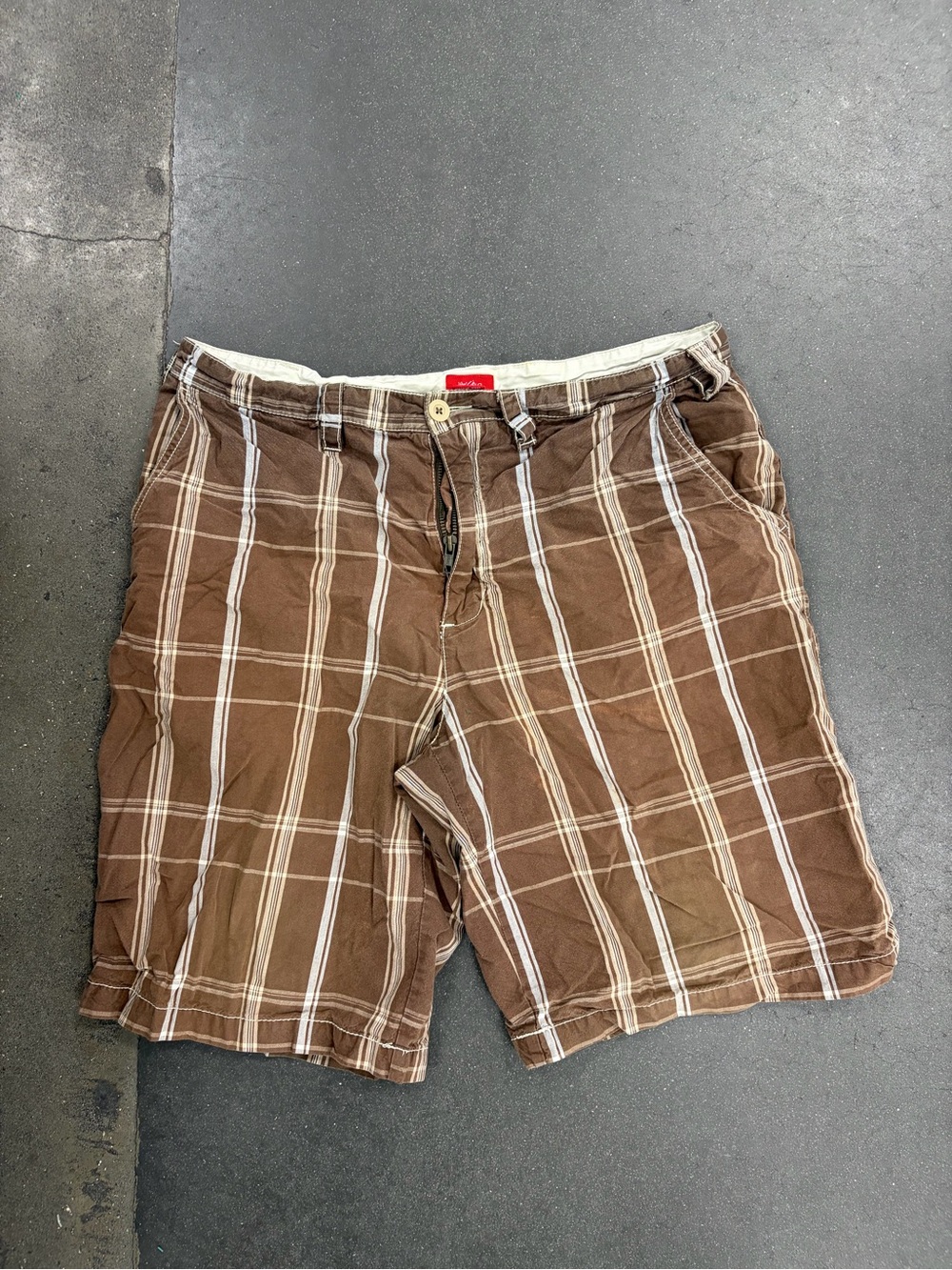 Express Brown Plaid Men's Shorts with White Stripe
